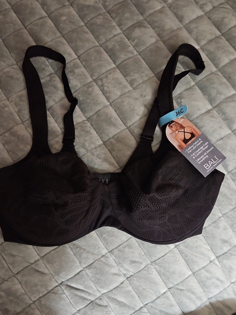 Bali Black Underwire Lace-Pattern Bra